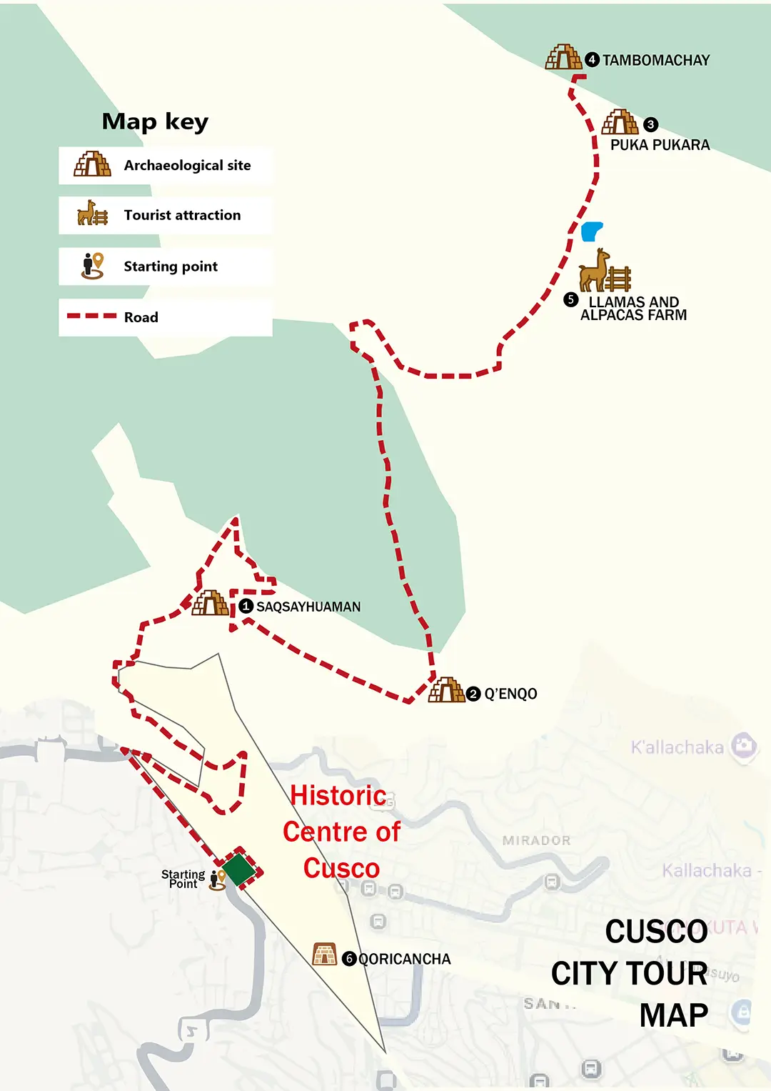 Cusco City Tour Half Day map